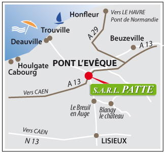 Plan de situation de PATTE METALLERIE à Pont L'Eveque (Normandie - Pays d'Auge)